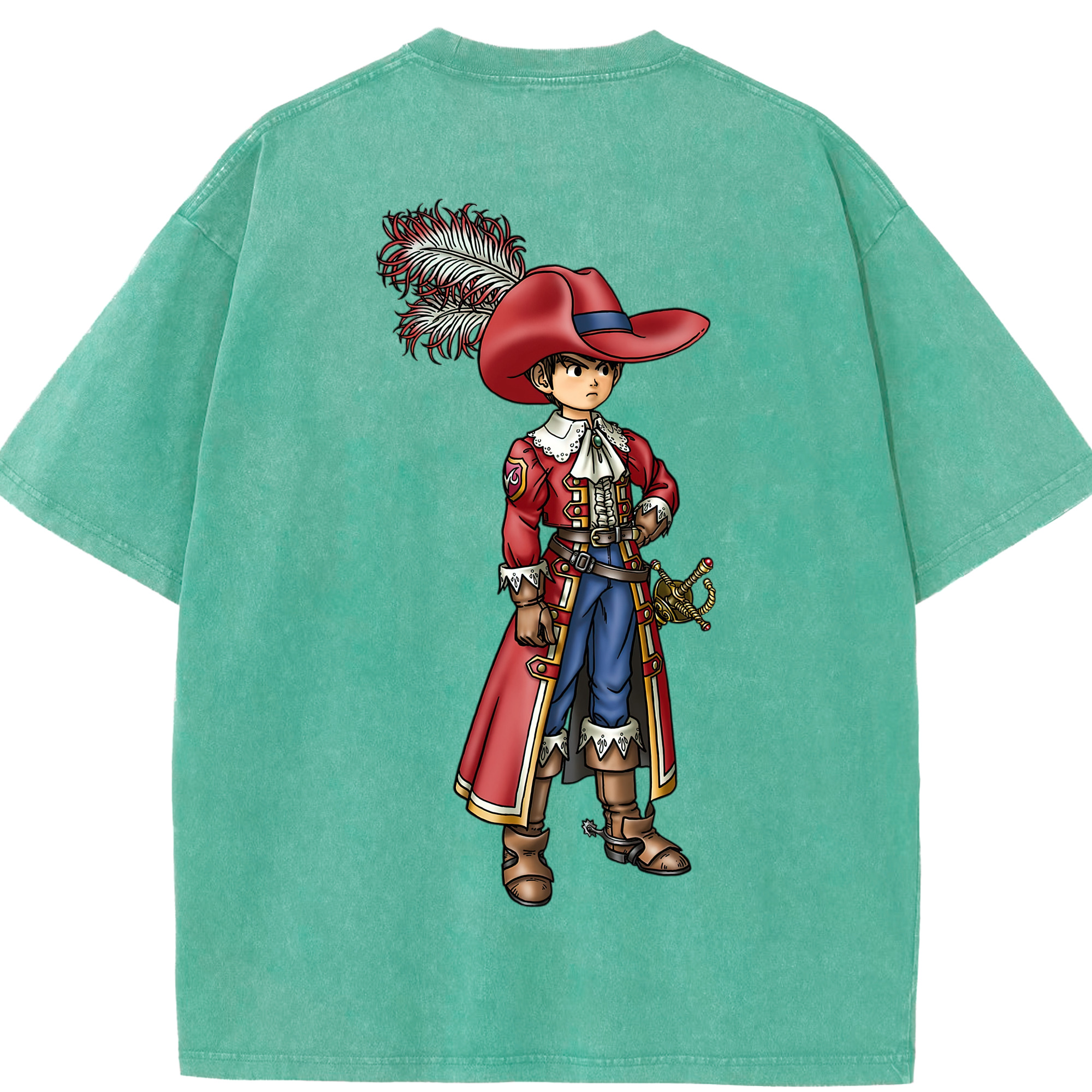 （画像用） ドラゴンクエスト Doragon Kuesuto Dragon Quest 綿100% ヴィンテージ風 半袖Tシャツ（背面プリント）